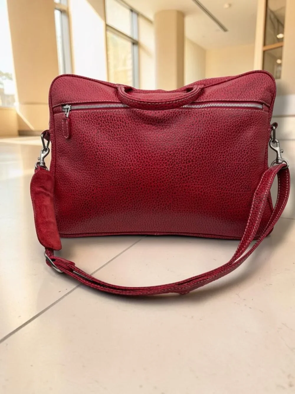 Latico‎ Red Leather Laptop Bag With Shoulder Strap